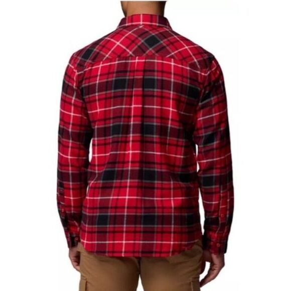 Columbia NWOT Wisconsin Badgers Red Black Plaid Flair Gun LS Flannel Shirt Sz L - Picture 2 of 14